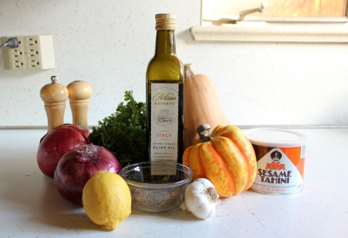 ingredients for winter squash with tahini and za'atar